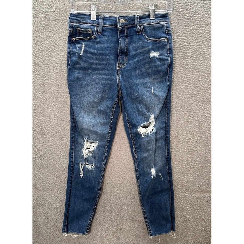 Old Navy Jeans Womens 4 Blue Denim Rockstar Super Skinny Stretch Raw Hem Preppy